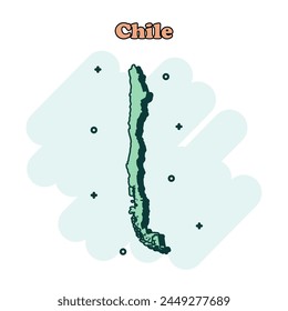 Chile cartoon colored map icon in comic style. Country sign illustration pictogram. Nation geography splash business concept.