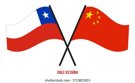 Chile and China Flags Crossed And Waving Flat Style. Official Proportion. Correct Colors.