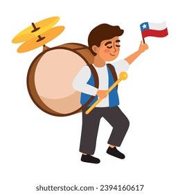 chile chinchinero drum with flag illustration