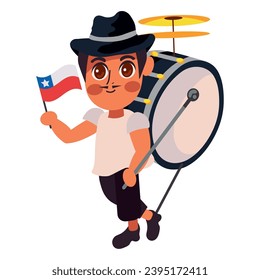 chile chinchinero drum with flag illustration