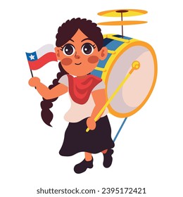 chile chinchinero drum woman illustration