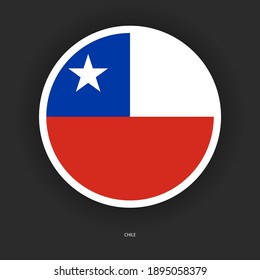 Chile circle flag on dark grey background. Chile button flag with shadow isolated on barely dark background.