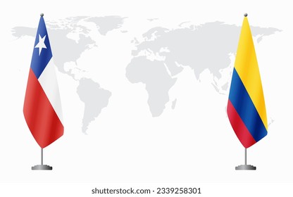 Chile and Colombia flags for official meeting against background of world map.