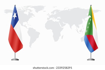 Chile and Comoros flags for official meeting against background of world map.