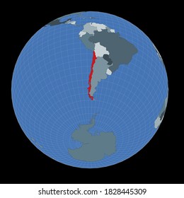 Chile in context of its neighbour countries. Country highlighted with red color on world map. Chile map template. Vector illustration.