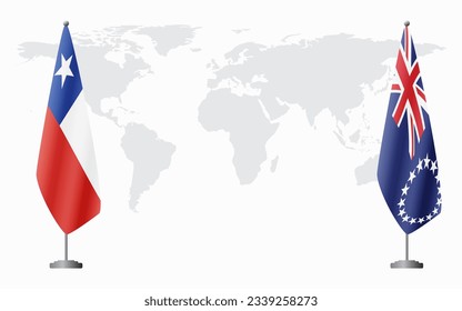 Chile and Cook Islands flags for official meeting against background of world map.