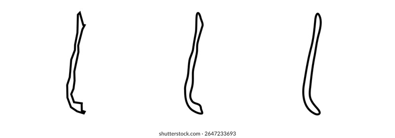 As silhuetas do contorno preto do Chile em três diferentes níveis de suavidade. Mapas simplificados. Ícones de vetor isolados no plano de fundo branco.