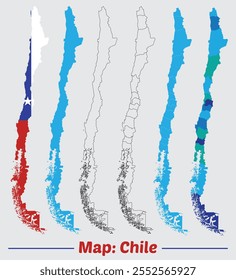 Chile mapa de país, Vector gráfico de chile mapa. mapa de países de América Latina, Chile Mapa forma de bandera.