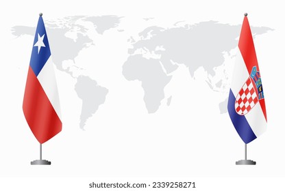 Chile and Croatia flags for official meeting against background of world map.