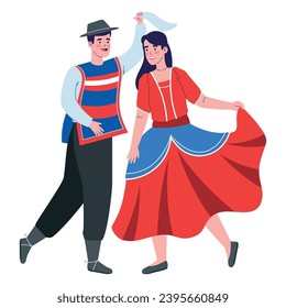 chile cueca dancers isolated illustration