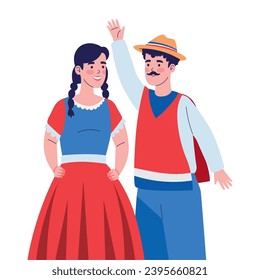 chile cueca dancers portrait illustration