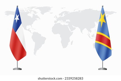 Die Flaggen Chiles und der Demokratischen Republik Kongo für offizielle Treffen vor dem Hintergrund der Weltkarte.