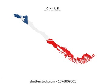 Chile detailed map with flag of country. Painted in watercolor paint colors in the national flag.