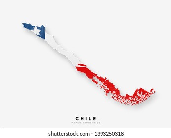 Chile detailed map with flag of country. Painted in watercolor paint colors in the national flag.