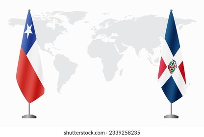 Chile and Dominican flags for official meeting against background of world map.