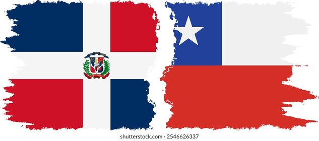 Chile and Dominican Republic grunge flags connection, vector