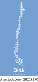 Chile dotted map with circular dot pattern, abstract vector geographic silhouette on blue background