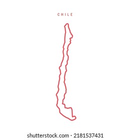 Chile bearbeitbare Rahmenkarte. Chilenische rote Grenze. Ländername. Passen Sie das Zeilengewicht an. Wechseln Sie zu einer beliebigen Farbe. Vektorgrafik.