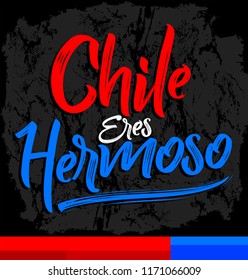 Chile eres hermoso, Chile you are beautiful spanish text, vector lettering illustration