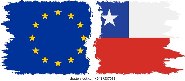 Chile and European Union grunge flags connection, vector