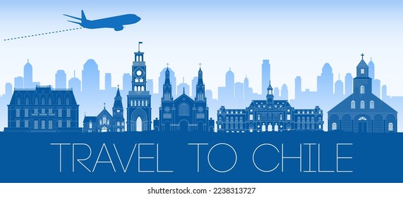 chile famous landmark blue silhouette design,vector illustration