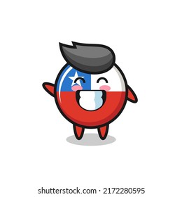 Chile Flag Badge Cartoon Character Doing Wave Hand Gesture , Cute Style Design For T Shirt, Sticker, Logo Element