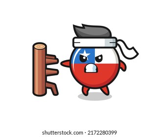 chile flag badge cartoon illustration as a karate fighter , cute style design for t shirt, sticker, logo element