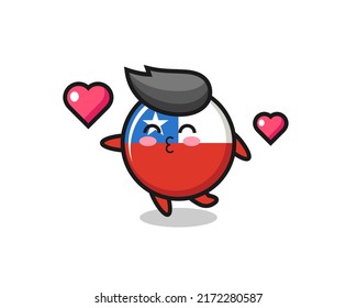 chile flag badge character cartoon with kissing gesture , cute style design for t shirt, sticker, logo element
