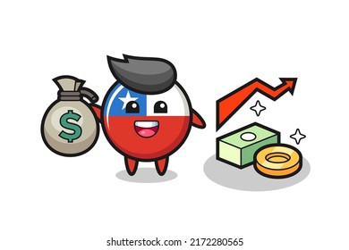 chile flag badge illustration cartoon holding money sack , cute style design for t shirt, sticker, logo element