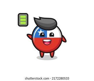 chile flag badge mascot character with energetic gesture , cute style design for t shirt, sticker, logo element