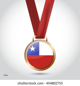 Chile Flag in Bronze Medal. Olympic Game Bronze Medal. Vector Illustration