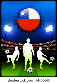 Chile Flag Button with Soccer Match in Stadium Original Illustration