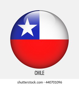 Chile flag in circle shape. Transparent,glossy,glass button