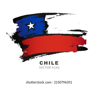 Chile flag. Colored brush strokes drawn by hand. Vector illustration isolated on white background. Colorful Chilean flag logo.