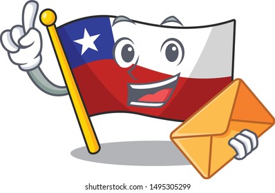 Chile flag with envelope isolated cartoon