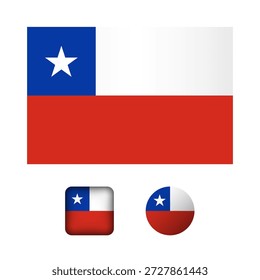 Coleção de Ícones Planos da Bandeira do Chile