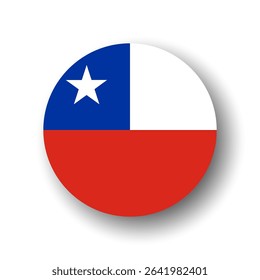 Chile flag - flat vector circle icon or badge with dropped shadow.