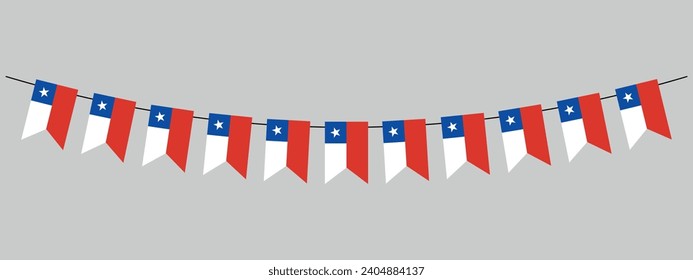 Chile flag garland, hanging bunting for Chilean holiday, celebration banner, vector illustration