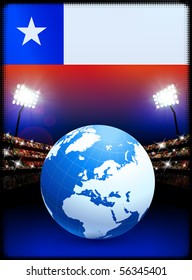 Chile Flag with Globe on Stadium Background Original Illustration