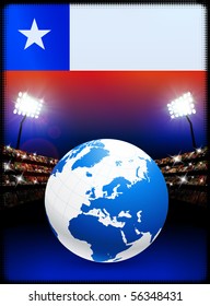 Chile Flag with Globe on Stadium Background Original Illustration