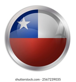 Chile flag - glossy circle button displays a colorful flag representing a country cultural identity and heritage. The essence of national pride and unity.