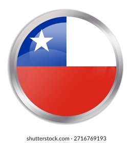 Chile flag - glossy circle button in metal frame displays a colorful flag of a country cultural identity and heritage. The essence of national pride and unity.
