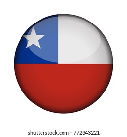 chile Flag in glossy round button of icon. chile emblem isolated on white background. National concept sign. Independence Day. Vector illustration.