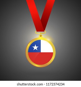 Chile Flag in gold Medal, Golden Badge, Sport Game Golden Challenge Award. Vector Illustration.