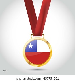 Chile Flag in gold Medal. Vector Illustration. RIO Olympic Game gold Medal. Vector Illustration