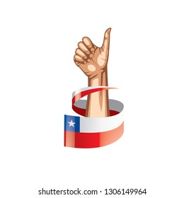 Chile flag and hand on white background. Vector illustration