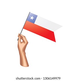 Chile flag and hand on white background. Vector illustration