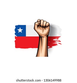 Chile flag and hand on white background. Vector illustration