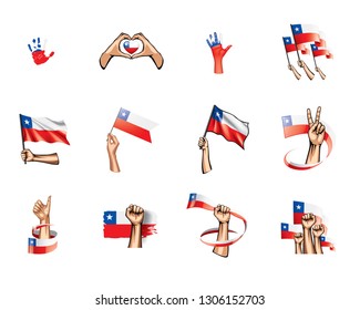Chile flag and hand on white background. Vector illustration