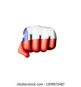 Chile flag and hand on white background. Vector illustration